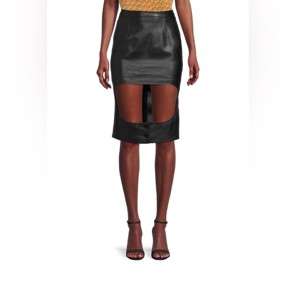 NEW Burberry Black Cutout Leather Pencil Skirt - Picture 1 of 5